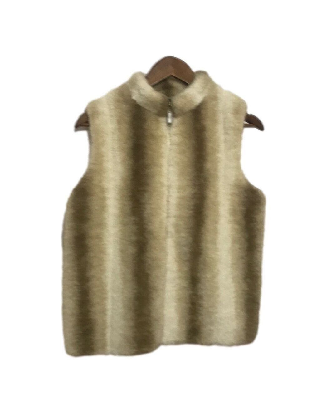 Faux Fur Beige Full Zip Knit Sable Vest PXL